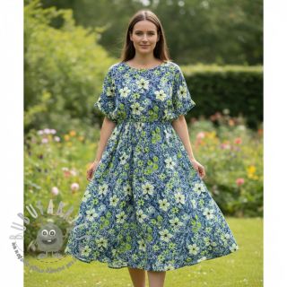 Viscosa SATIN Blue flowers digital print