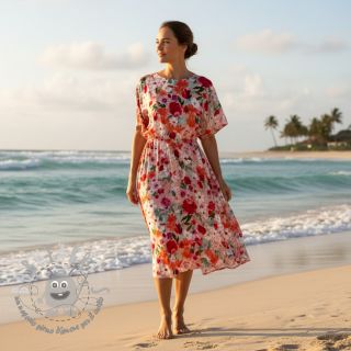 Viscosa SATIN Red flowers digital print