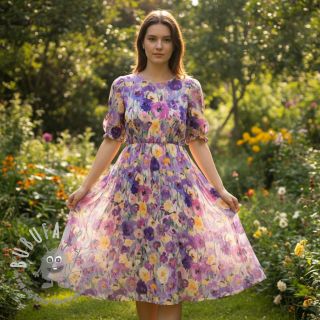 Viscosa SATIN Lavender flowers digital print