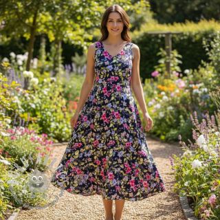 Viscosa RADIANCE Flower Uma navy digital print