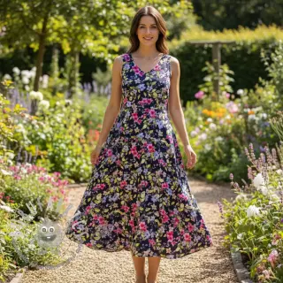 Viscosa RADIANCE Flower Uma navy digital print