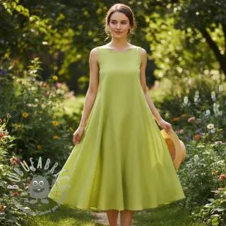 Lino con cotone Fishbone bright green