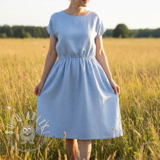 Lino con cotone Fishbone light blue