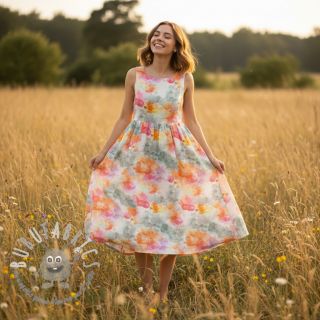 Lino con cotone Abstract flowers RAMIE orange digital print