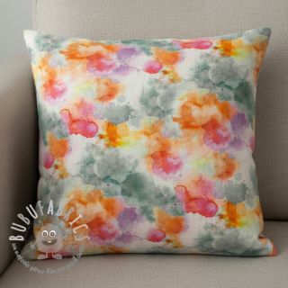 Lino con cotone Abstract flowers RAMIE orange digital print