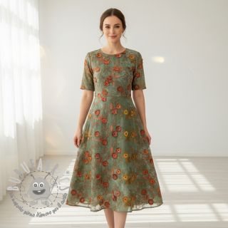 Tessuto di cotone TIE DYE EMBROIDERY Poppy design O