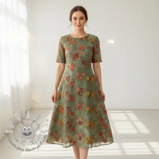 Tessuto di cotone TIE DYE EMBROIDERY Poppy design O