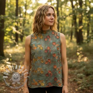 Tessuto di cotone TIE DYE EMBROIDERY Poppy design O