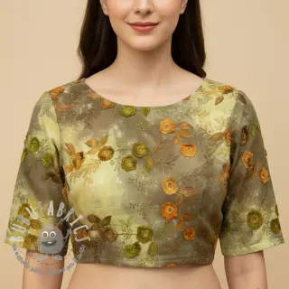 Tessuto di cotone TIE DYE EMBROIDERY Poppy design P