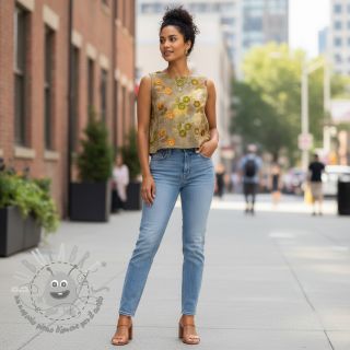 Tessuto di cotone TIE DYE EMBROIDERY Poppy design P