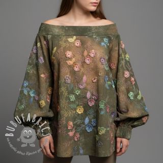 Tessuto di cotone TIE DYE EMBROIDERY Poppy design N