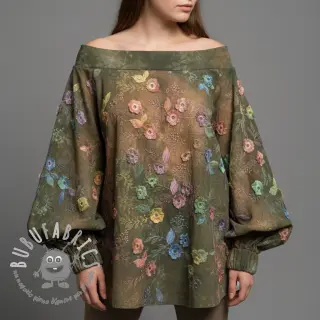 Tessuto di cotone TIE DYE EMBROIDERY Poppy design N
