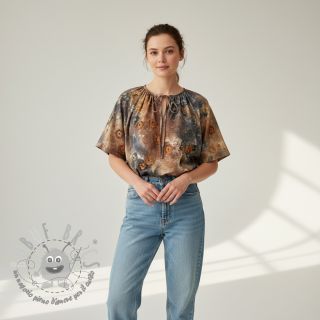 Tessuto di cotone TIE DYE EMBROIDERY Poppy design M