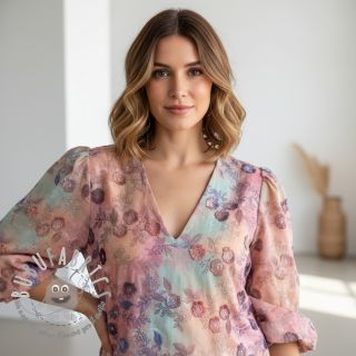 Tessuto di cotone TIE DYE EMBROIDERY Poppy design R