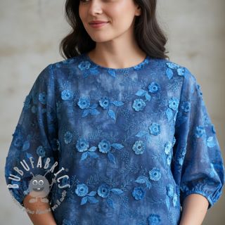 Tessuto di cotone TIE DYE EMBROIDERY Poppy design L