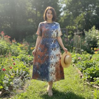 Tessuto di cotone TIE DYE EMBROIDERY Poppy design I