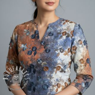 Tessuto di cotone TIE DYE EMBROIDERY Poppy design I