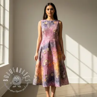 Tessuto di cotone TIE DYE EMBROIDERY Poppy design E