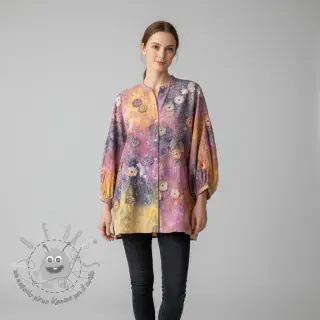 Tessuto di cotone TIE DYE EMBROIDERY Poppy design E