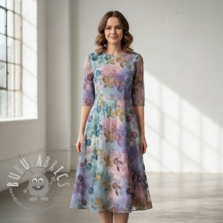 Tessuto di cotone TIE DYE EMBROIDERY Poppy design C