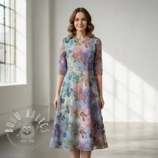 Tessuto di cotone TIE DYE EMBROIDERY Poppy design C