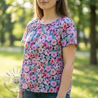 Tessuto di cotone Significant flowers navy digital print