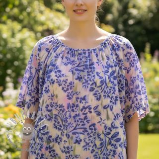 Tessuto di cotone SATIN Purple flowers digital print