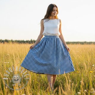 Tessuto di cotone Check sky