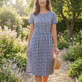 Tessuto di cotone Check navy