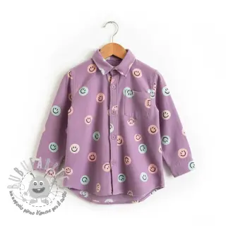 Tessuto di cotone FLANNEL Happy faces lavender