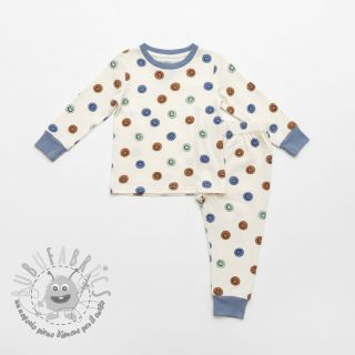 Tessuto di cotone FLANNEL Happy faces off white green