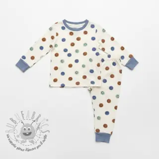 Tessuto di cotone FLANNEL Happy faces off white green