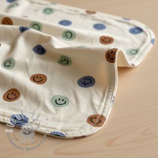 Tessuto di cotone FLANNEL Happy faces off white green