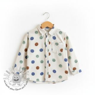 Tessuto di cotone FLANNEL Happy faces off white green