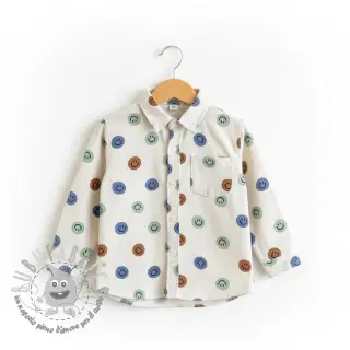 Tessuto di cotone FLANNEL Happy faces off white green