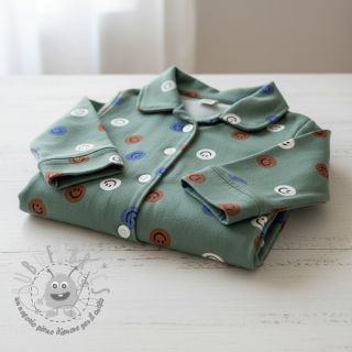 Tessuto di cotone FLANNEL Happy faces army green