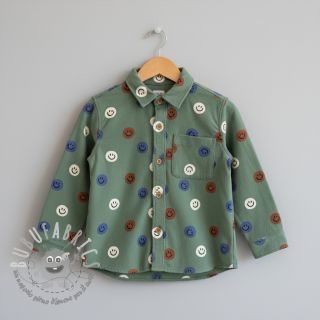 Tessuto di cotone FLANNEL Happy faces army green