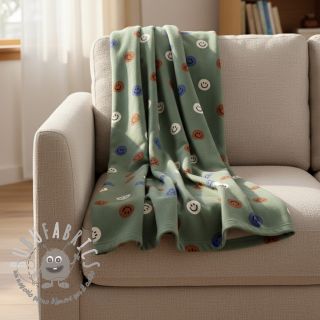 Tessuto di cotone FLANNEL Happy faces army green