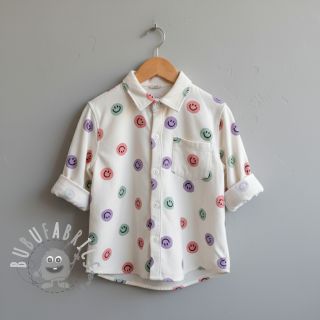 Tessuto di cotone FLANNEL Happy faces off white lilac