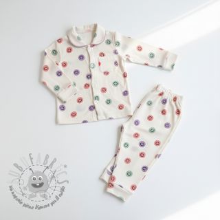 Tessuto di cotone FLANNEL Happy faces off white lilac