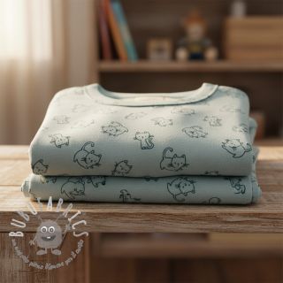 Tessuto di cotone FLANNEL Cats mint