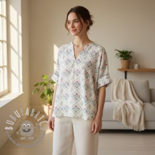 Tessuto di cotone Flowers Tara off white design A digital print