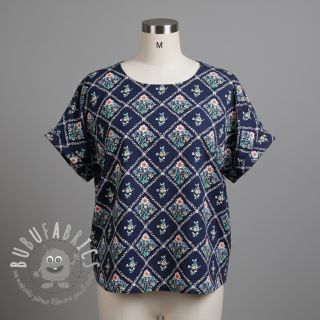 Tessuto di cotone Flowers Tara navy design A digital print