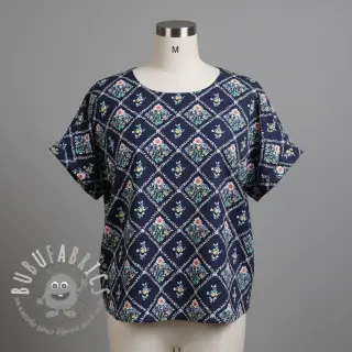Tessuto di cotone Flowers Tara navy design A digital print