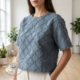 Tessuto di cotone con lino Vintage Fringe Diamonds blue