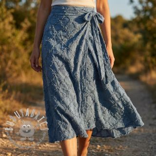 Tessuto di cotone con lino Vintage Fringe Diamonds blue