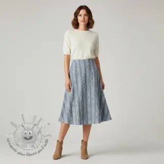 Tessuto di cotone con lino Vintage Fringe Stripe blue