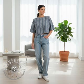 Tessuto di cotone con lino Vintage Fringe Stripe blue