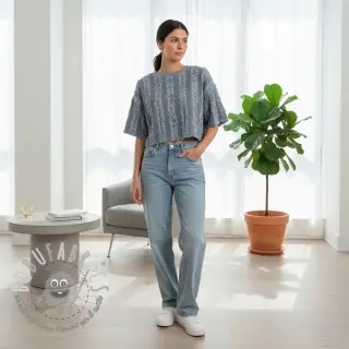 Tessuto di cotone con lino Vintage Fringe Stripe blue