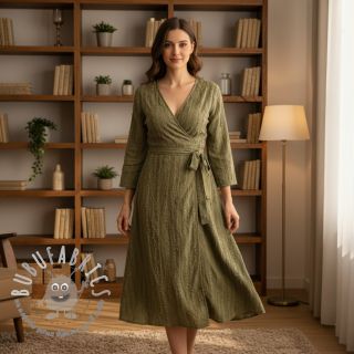 Tessuto di cotone con lino Vintage Fringe Stripe army